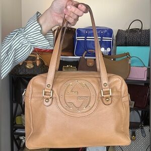 Gucci Vintage Studded Interlocking GG Leather Satchel Early 2000s with COA